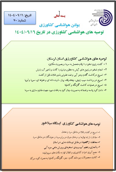 توصیه های هواشناسی کشاورزی 16/09/1404