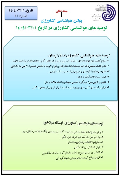 توصیه های هواشناسی کشاورزی 11/03/1404