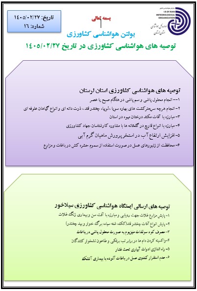 توصیه هواشناسی کشاورزی 27/02/1405